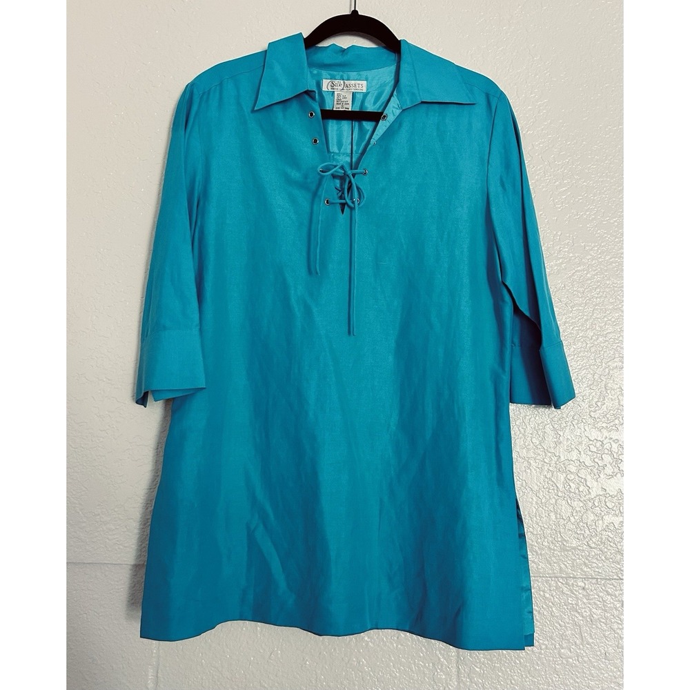 Silk Assets Diane von Furstenberg Tunic Womens Medium Turquoise Silk‎ Linen Top
